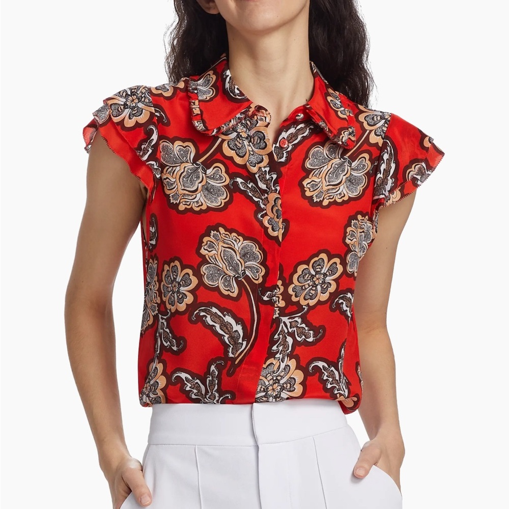 ❌SOLD❌NWT- Alice + Olivia Martel Printed Silk Shirt size L - Picture 3 of 8
